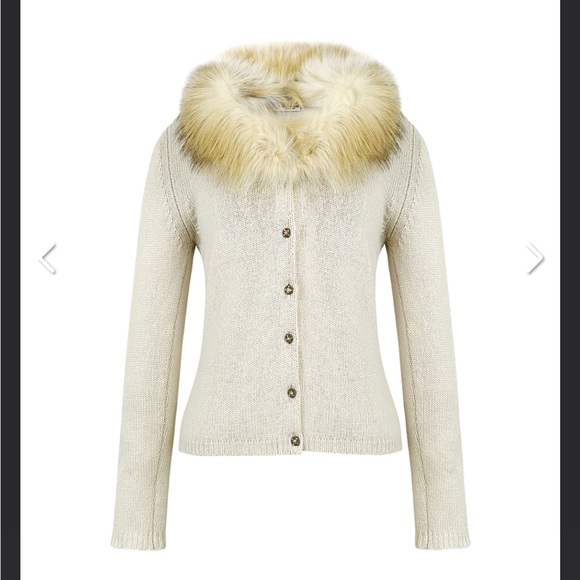 🦋 Vintage 1997 Blumarine Wool Cashmere Fox Fur Collar Cardigan Sweater IT 38 - Picture 13 of 17